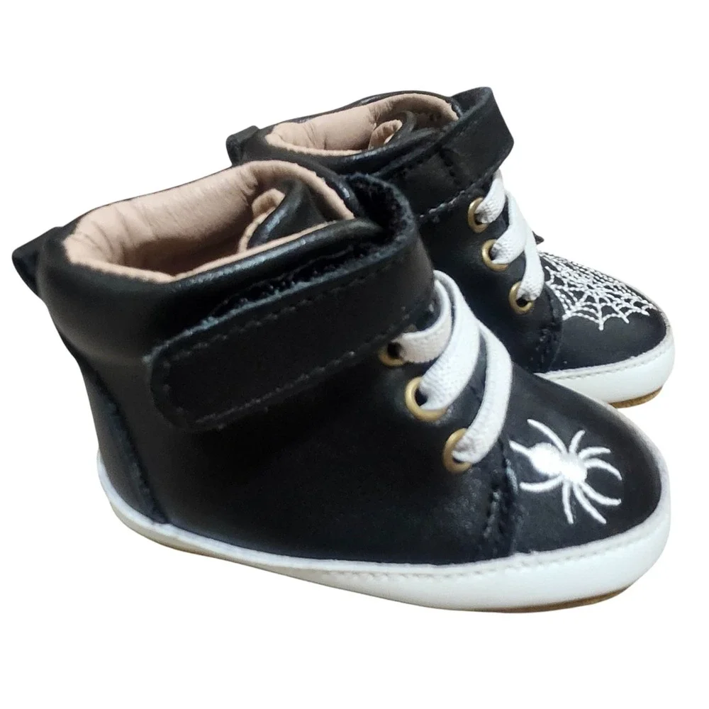 Baby Size 3C Spider Web High Top Sneakers Leather Black Goth Punk A Bear Co